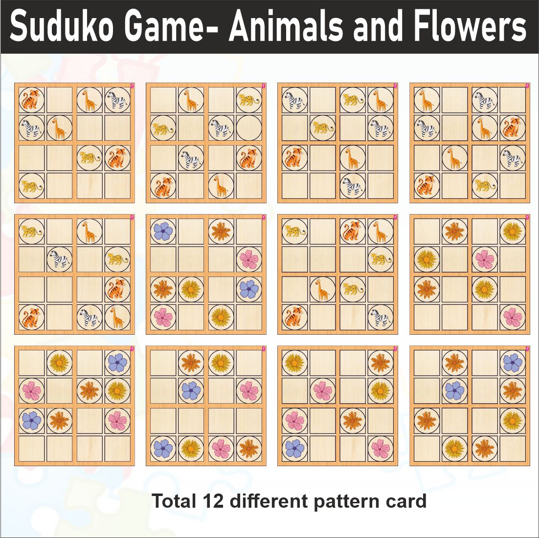 Wooden Sudoku Game Animals and Flowers