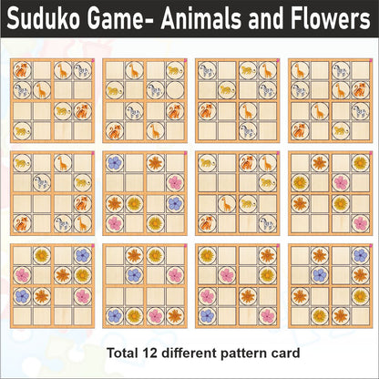 Wooden Sudoku Game Animals and Flowers