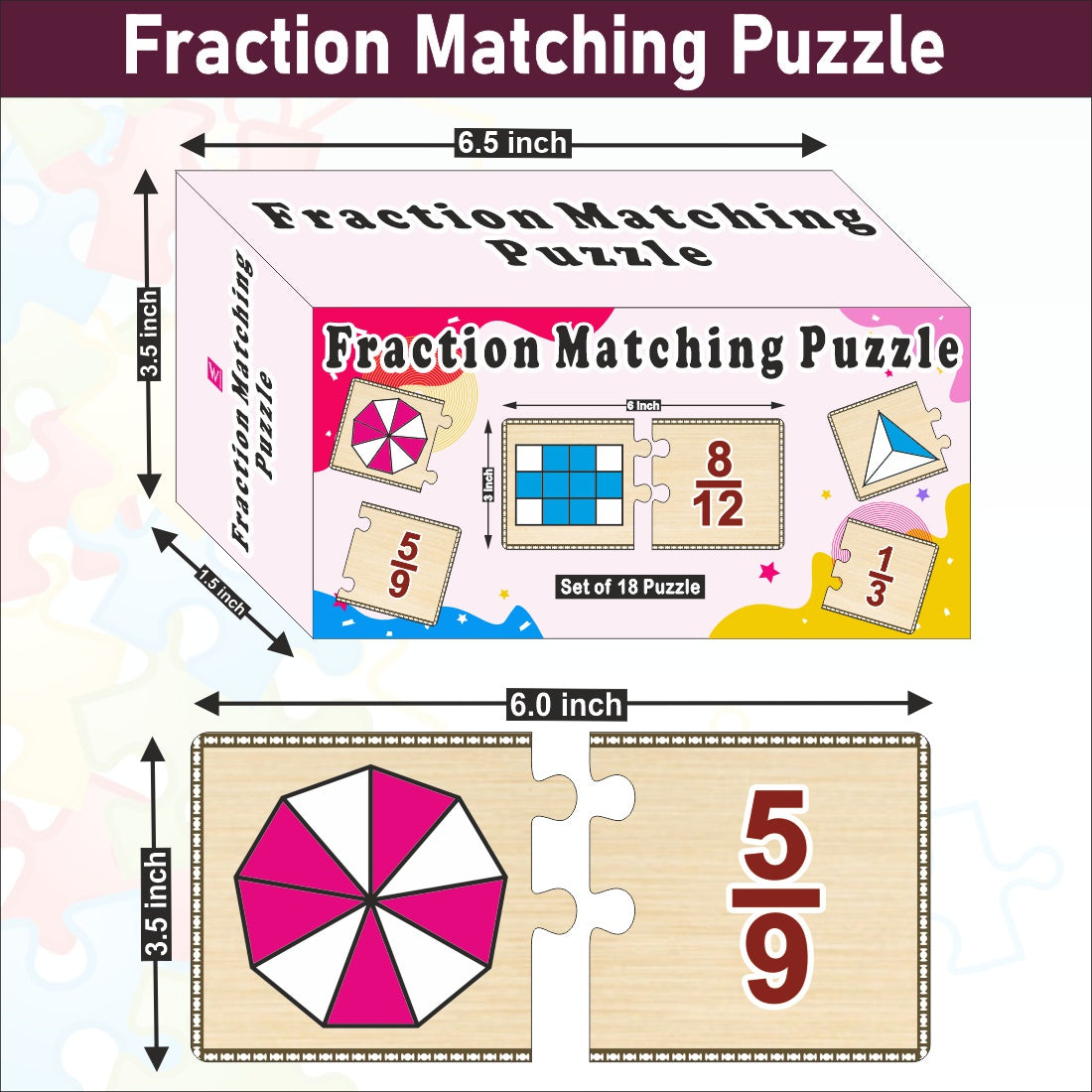 Fraction Master Wooden Match-Up: Self-Correcting Puzzle Game for kids