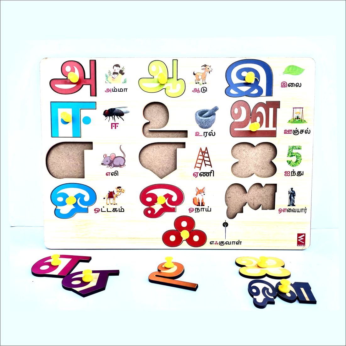 Wooden Tamil Alphabet Peg Board Puzzle -12 *9 inch