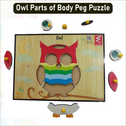 Wooden OWL parts of body peg board Puzzle -12*9 inch