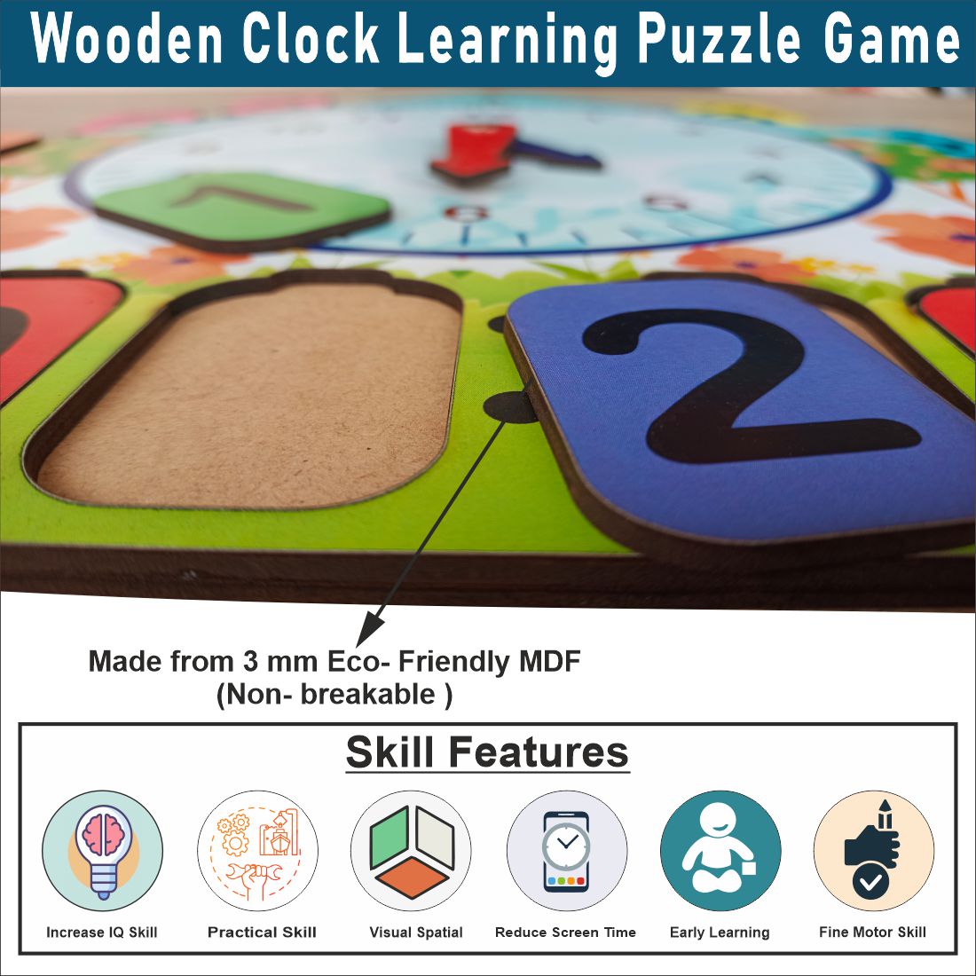 Wooden Clock Learning Activity Board Game for Kids