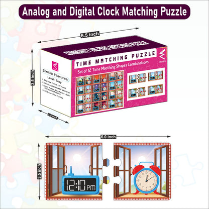 Wooden Analog and Digital Clock Matching Puzzle-3*3 inch size each puzzle -set of 12 concepts