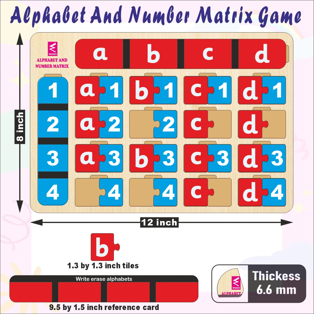 Wooden Write and Erase Alphabet Number Matrix Learning Game- Open end toy with infnite play