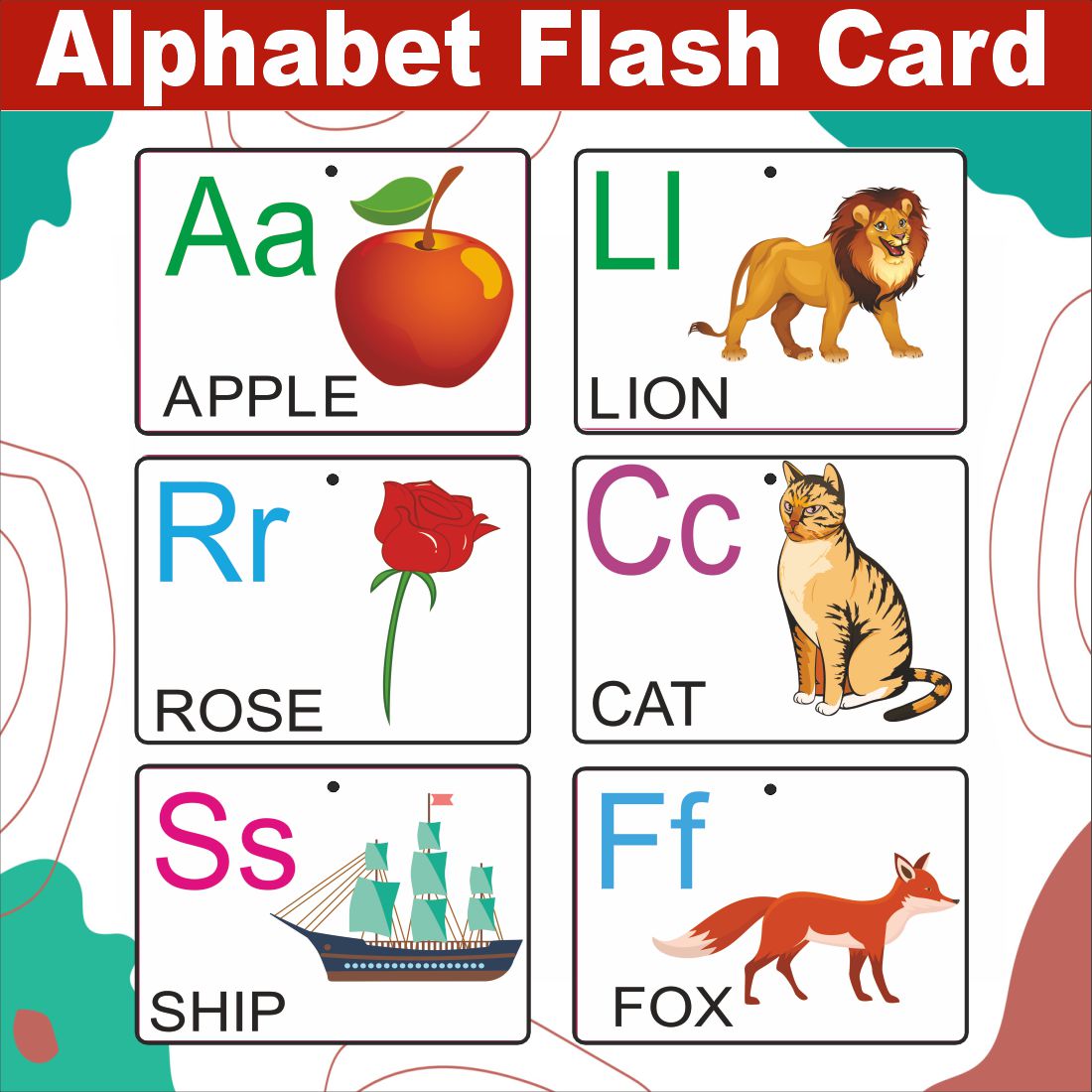 Wooden (MDF) Alphabet Learning Flash card with lacing thread.