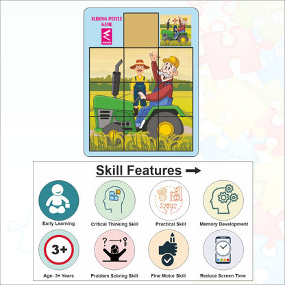 Wooden Farmer on Tractor Sliding and Square Puzzle board Game