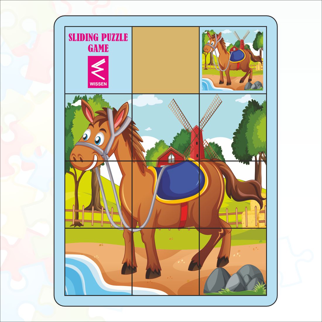 Wooden Horse and Foal Sliding Puzzle Game