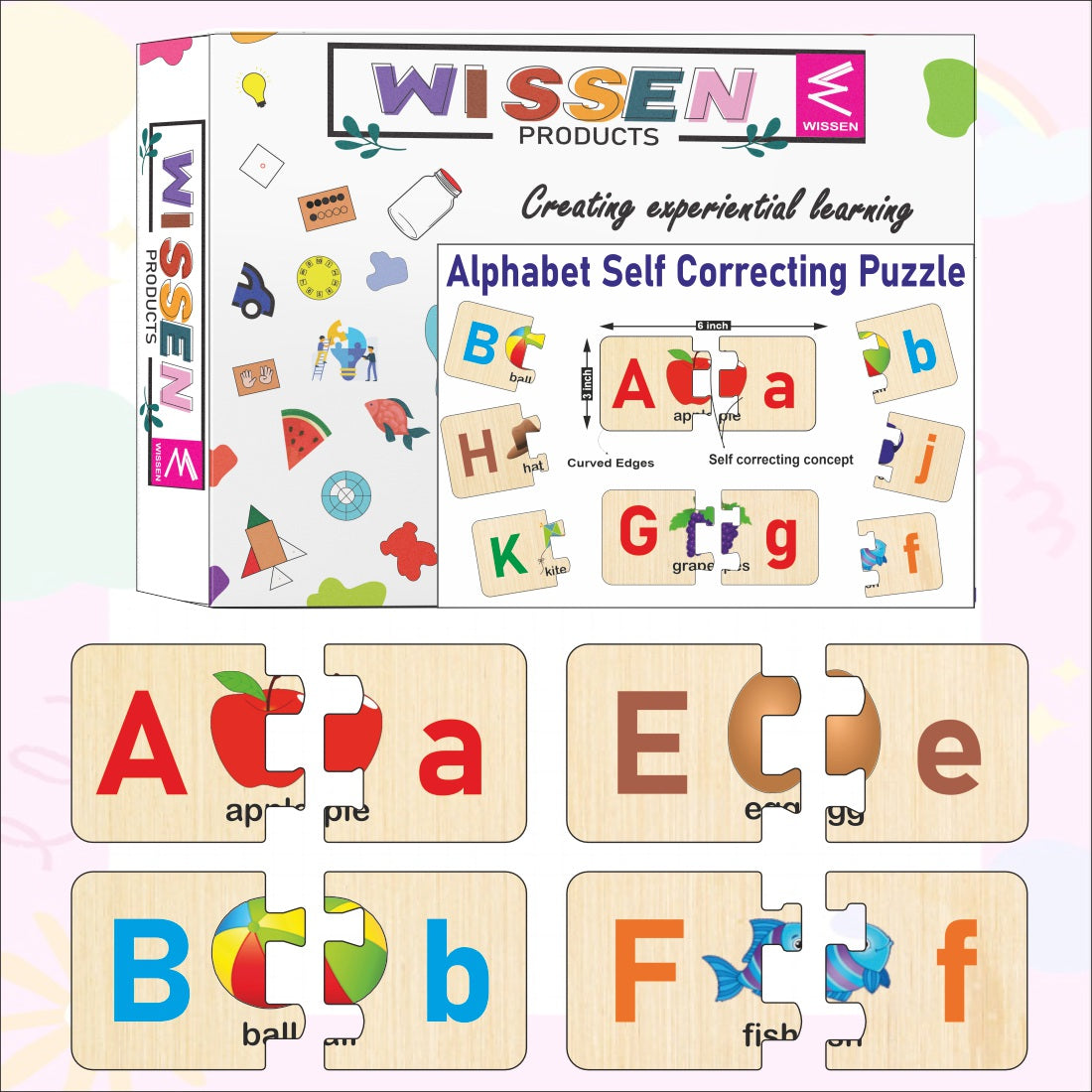 Wooden Capital and Small Alphabet with picture self correcting matching puzzles for kids