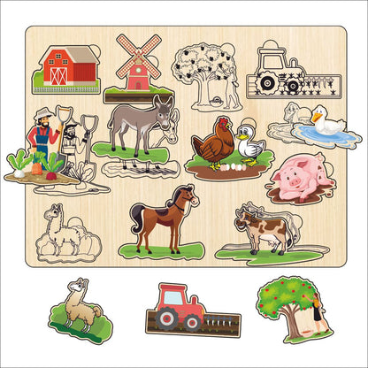 Wooden Hide and See Domestic Animals Puzzle