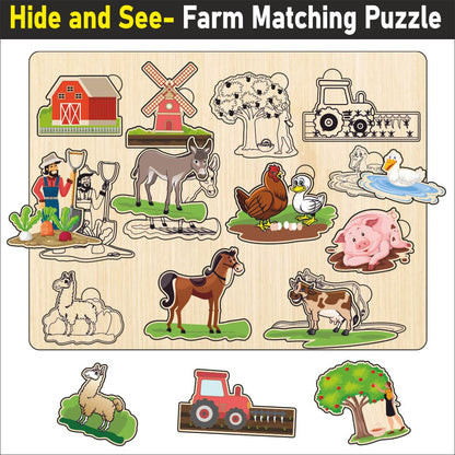 Wooden Hide and See Domestic Animals Puzzle