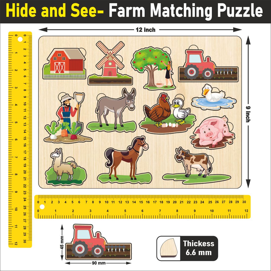 Wooden Hide and See Domestic Animals Puzzle