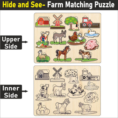 Wooden Hide and See Domestic Animals Puzzle