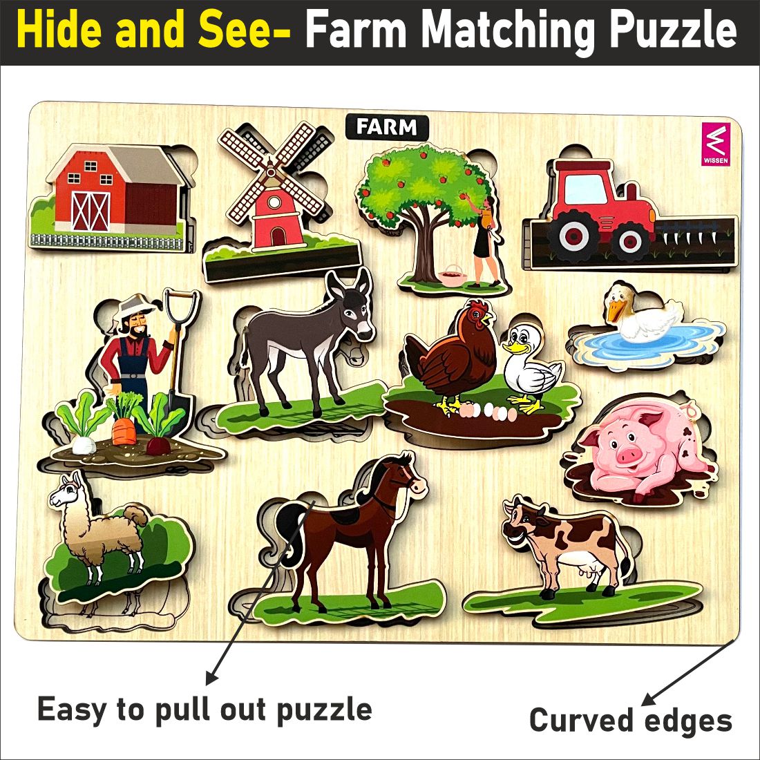 Wooden Hide and See Domestic Animals Puzzle