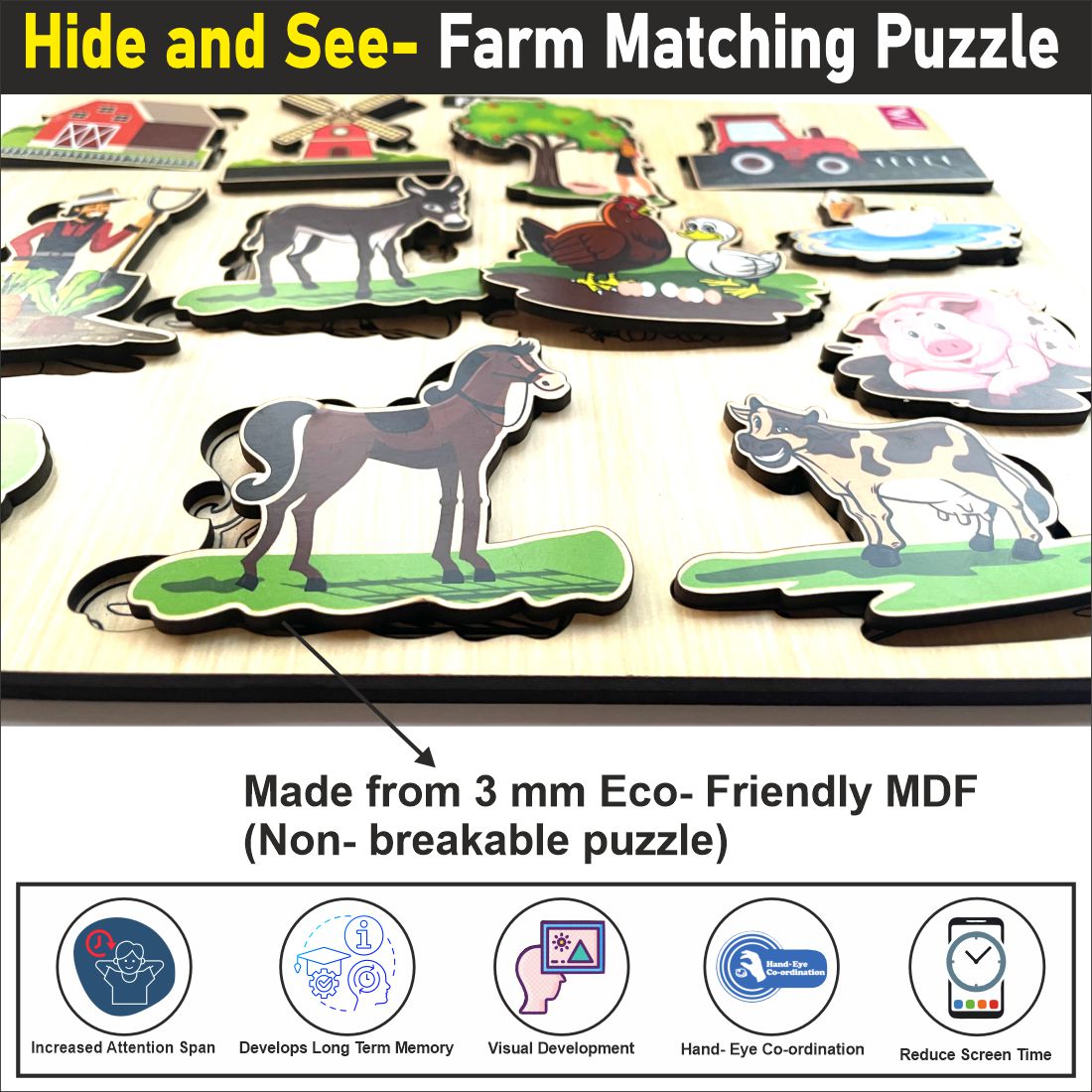 Wooden Hide and See Domestic Animals Puzzle