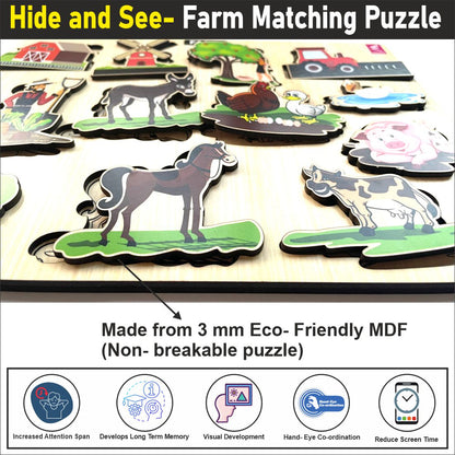 Wooden Hide and See Domestic Animals Puzzle