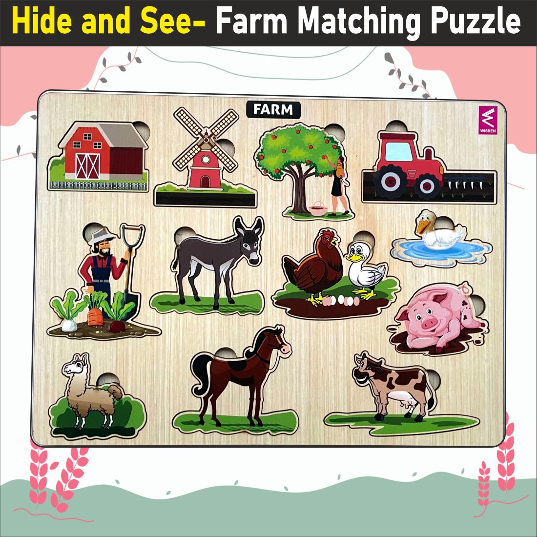 Wooden Hide and See Domestic Animals Puzzle