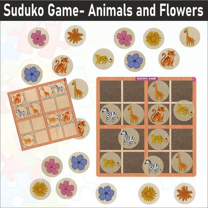 Wooden Sudoku Game Animals and Flowers