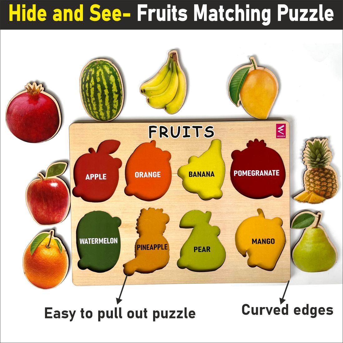 Wooden Hide and See Fruits Puzzle