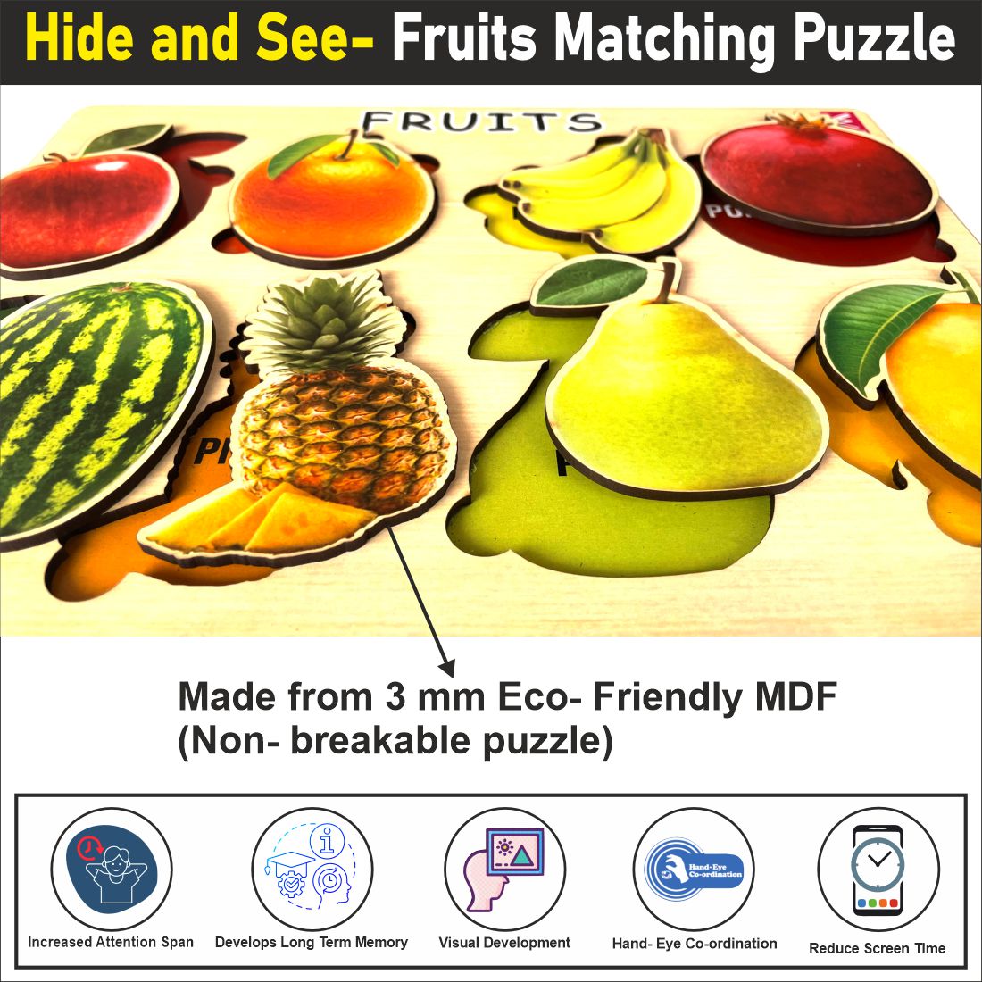 Wooden Hide and See Fruits Puzzle