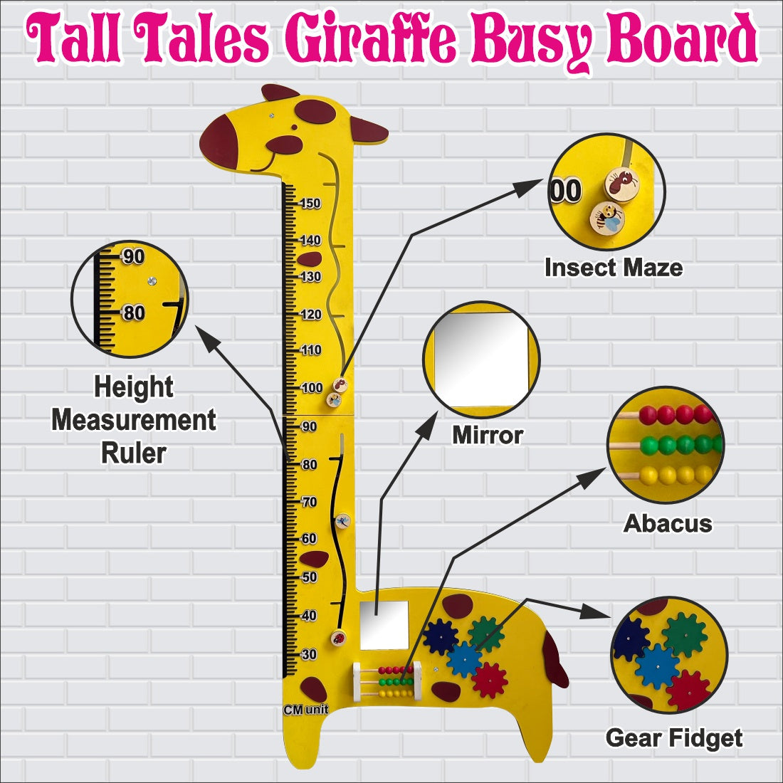 Tall Tales Wooden Giraffe Height Busy Board