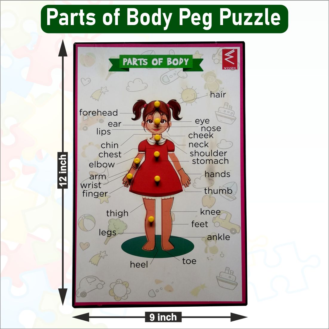 Wooden Parts of Body (Girl) Educational peg board puzzle- 12*9 inch