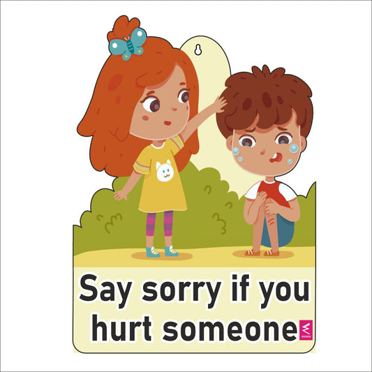 Wooden(MDF) Wall Decor Cutout for kids- Say Sorry if you hurt someone -Learning through Fun design - 12*18 inch