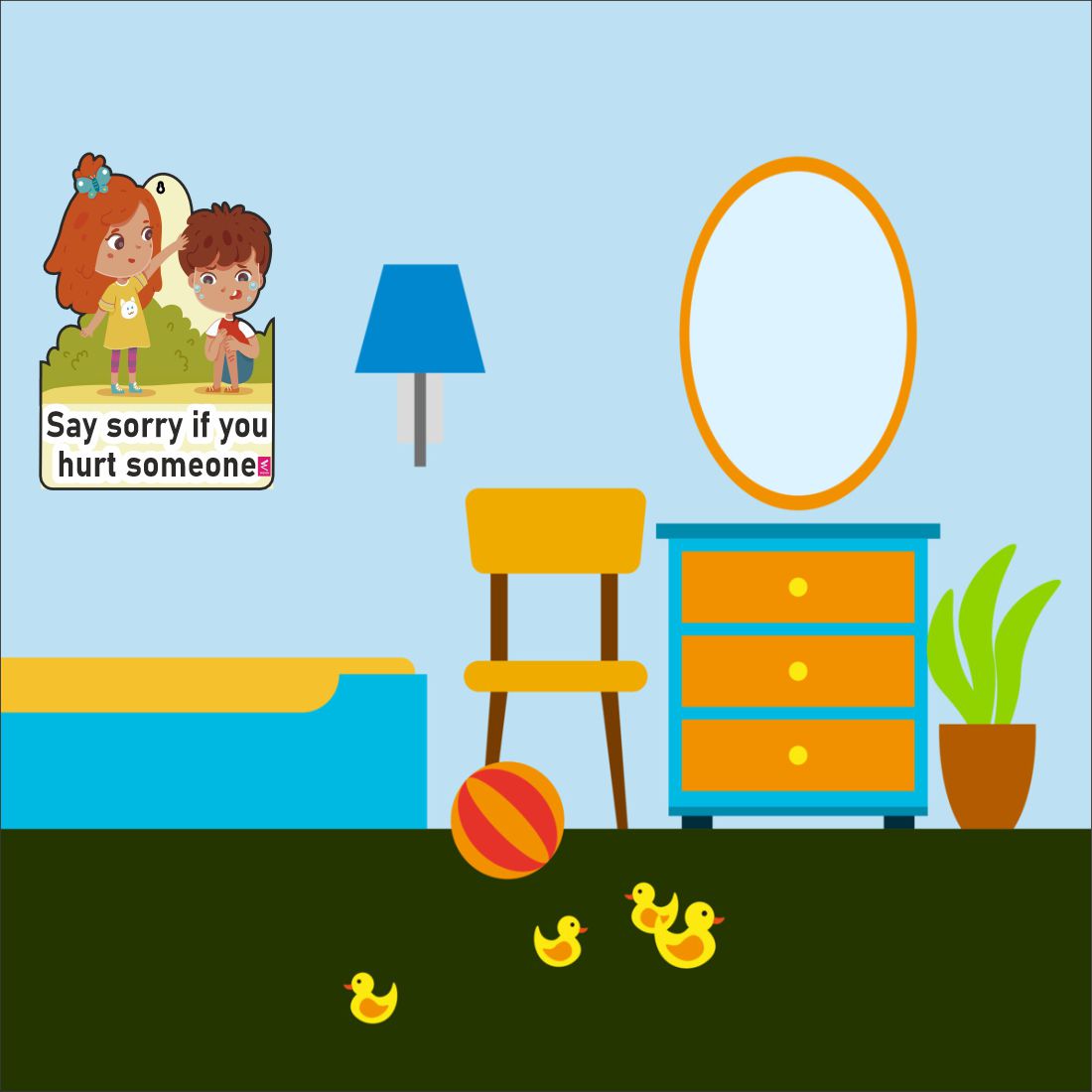 Wooden(MDF) Wall Decor Cutout for kids- Say Sorry if you hurt someone -Learning through Fun design - 12*18 inch