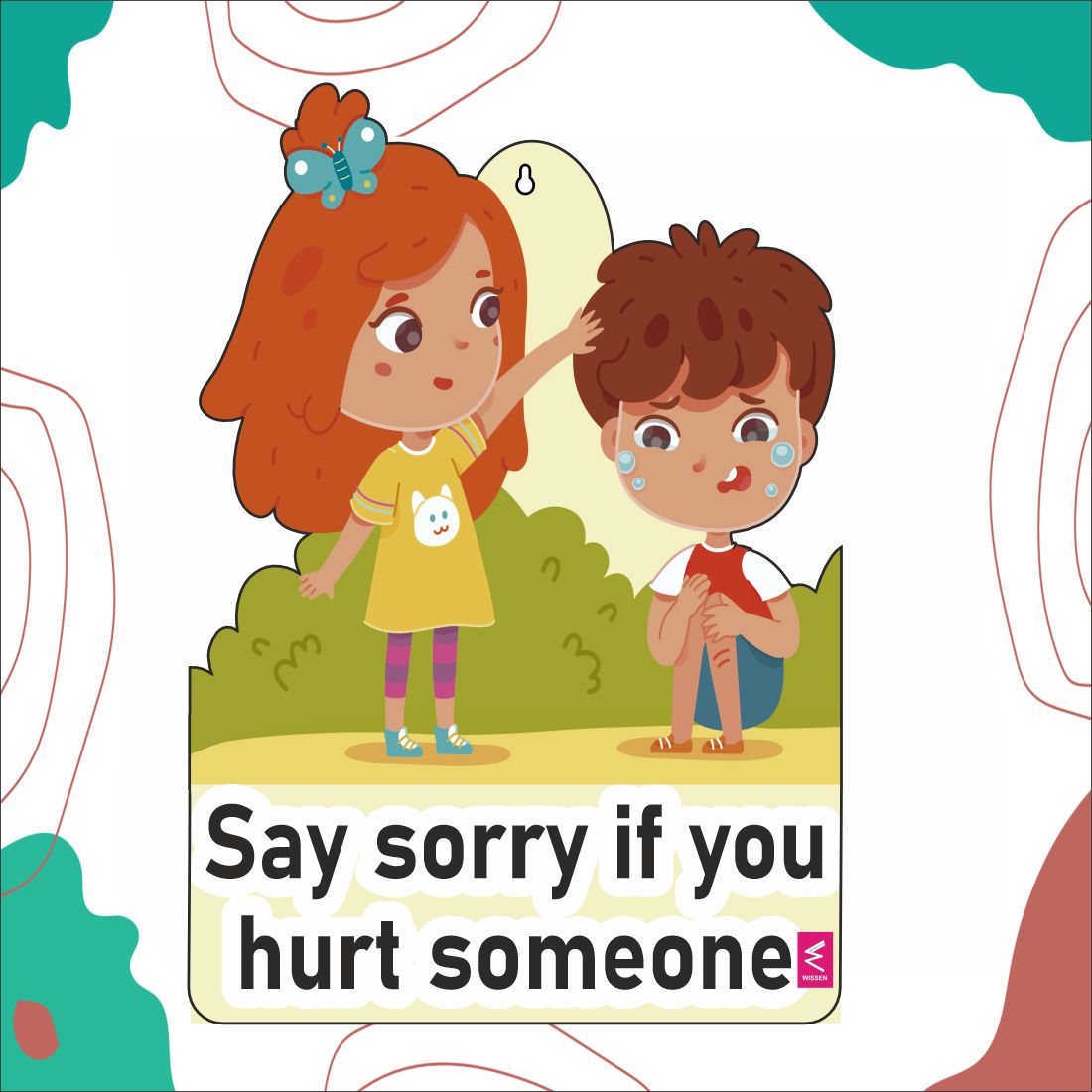 Wooden(MDF) Wall Decor Cutout for kids- Say Sorry if you hurt someone -Learning through Fun design - 12*18 inch