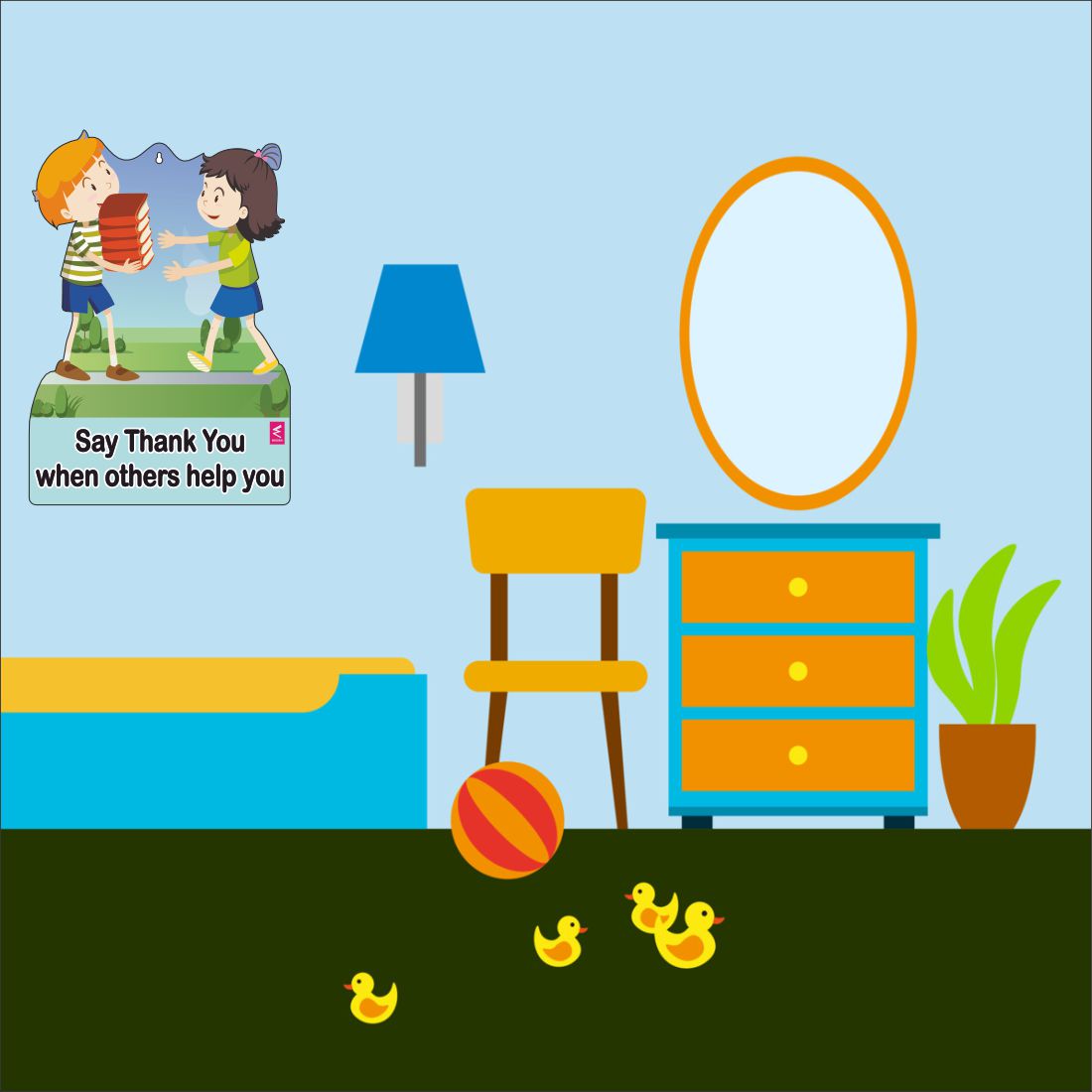 Wooden(MDF) Wall Decor Cutout for kids- Say thank you when others help you  -Learning through Fun design - 12*18 inch