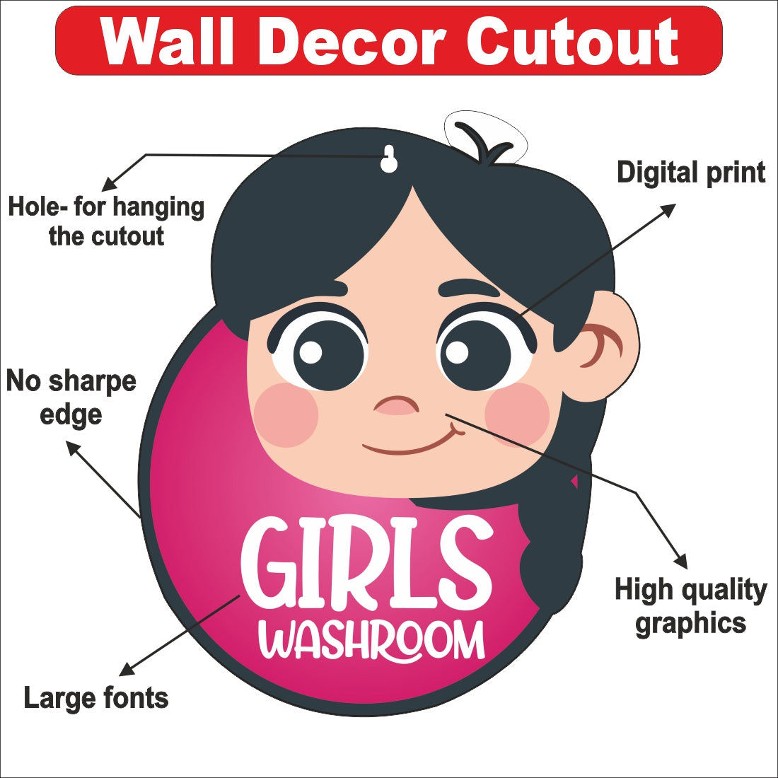 Wooden(MDF) Wall Decor Cutout for kids- School Washroom -Learning through Fun design - 12*18 inch