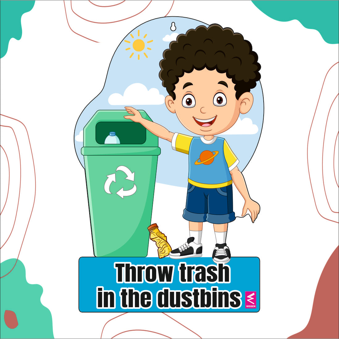 Wooden(MDF) Wall Decor Cutout for kids- Throw Trash in Dustbin -Learning through Fun design - 12*18 inch