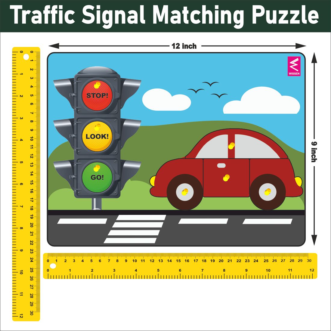 Wooden Traffic Signal and Car peg board puzzle