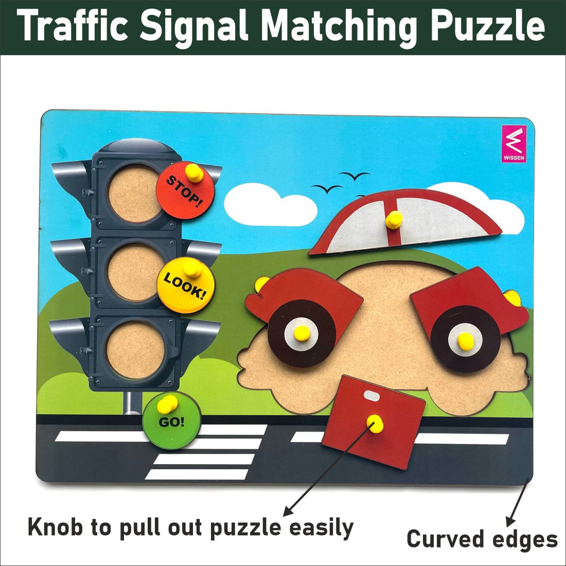 Wooden Traffic Signal and Car peg board puzzle