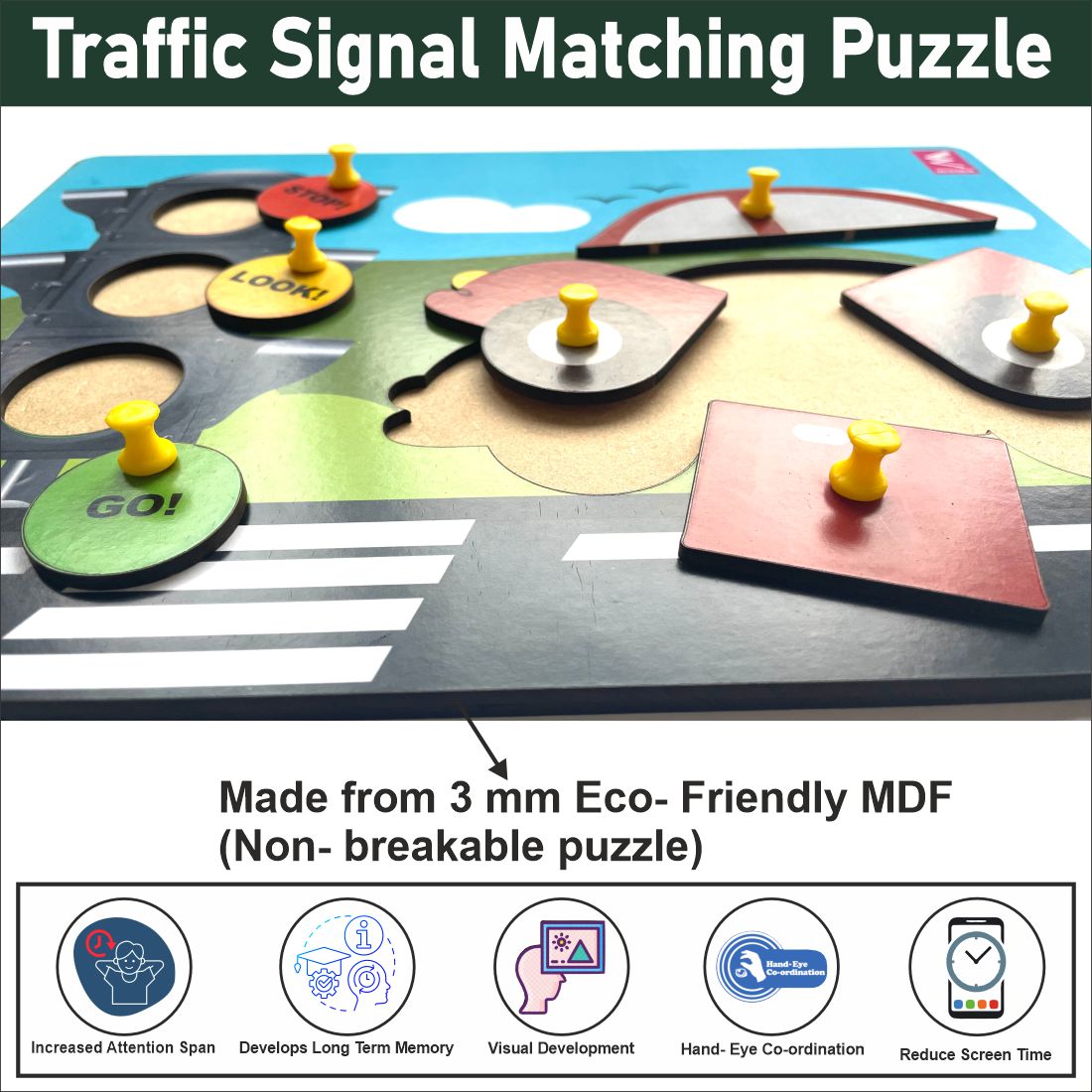 Wooden Traffic Signal and Car peg board puzzle