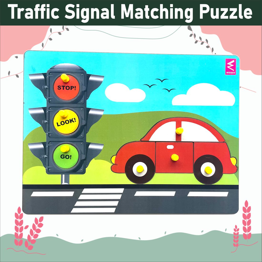 Wooden Traffic Signal and Car peg board puzzle