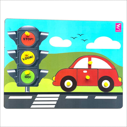 Wooden Traffic Signal and Car peg board puzzle