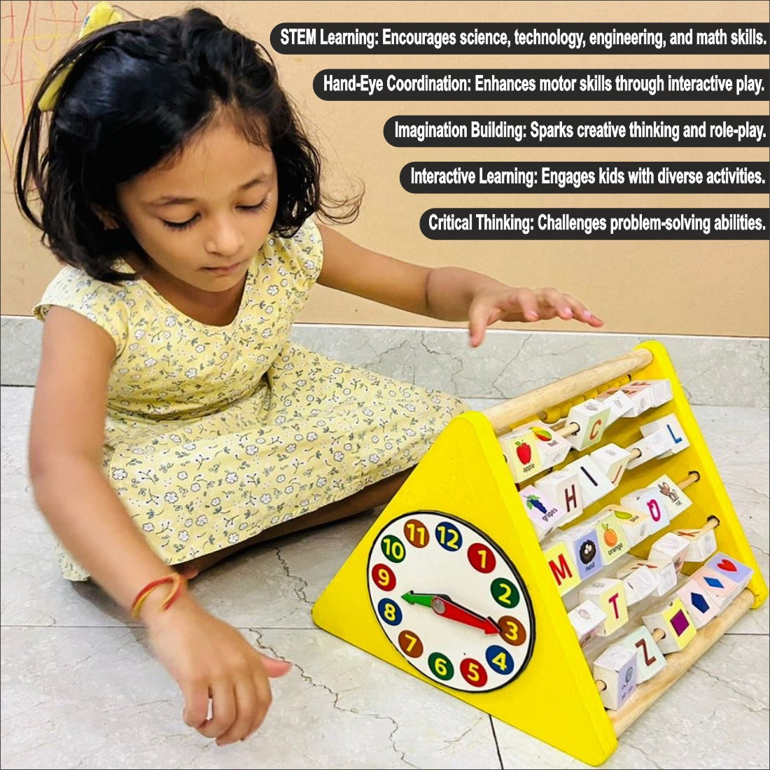 Wooden Five sided Activity Triangle Fun Station Game