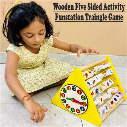 Wooden Five sided Activity Triangle Fun Station Game