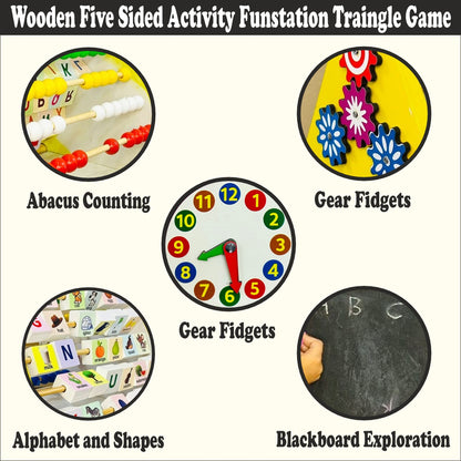 Wooden Five sided Activity Triangle Fun Station Game