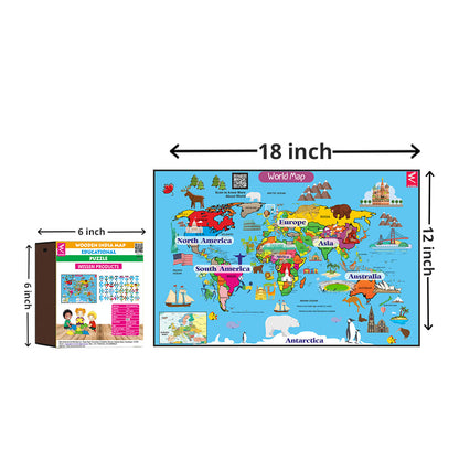 Wooden WORLD Map Jigsaw Puzzle with wooden box packing- 12*18 inch